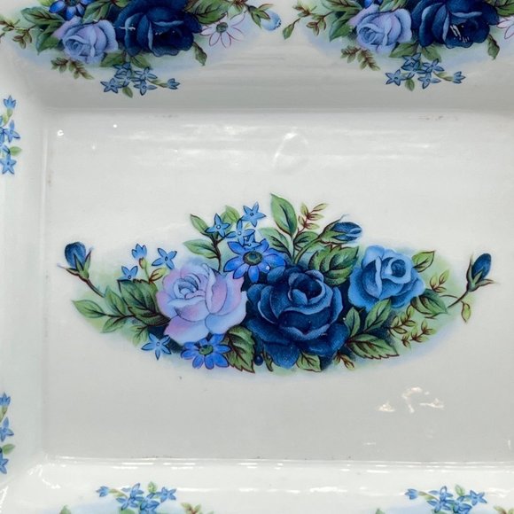 Unbranded Ashtray Blue Floral Transferware Gold Trim Porcelain Tray Vintage Matc - Picture 2 of 10